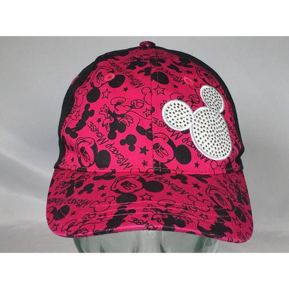 Disney Parks Accessories - Disney Parks Mickey Mouse Jeweled Baseball Hat Pink Black Youth Adjustable
